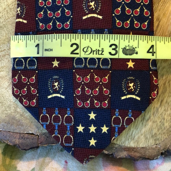 Vintage TOMMY HILFIGER 100% Silk Tie Equestrian Stars Tenniz Blue Gold USA NEW - Picture 9 of 13